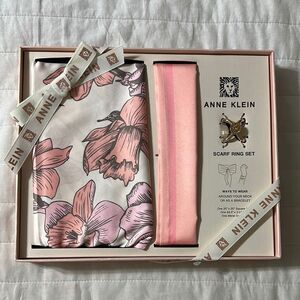 Anne Klein Blush Pink Coral Ivory Scarf Floral Twilly Ring Gift Set